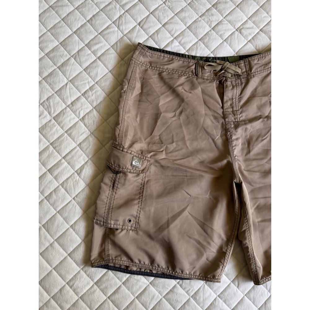 Y2K VTG Quiksilver Olive Khaki Cargo Board Shorts Sz 36 Swim Hawaiian Rare Surf